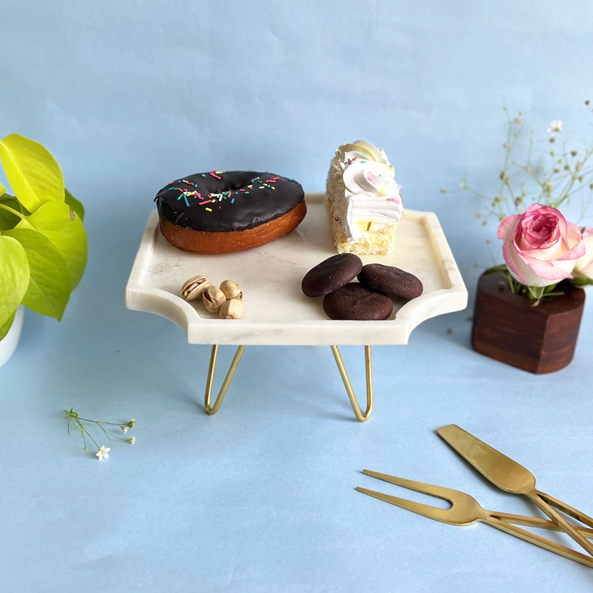 Round Floral shape Natural Marble Pastry Stand