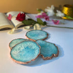 Blue  Crystal Agate Coaster With Rose Gold Plating