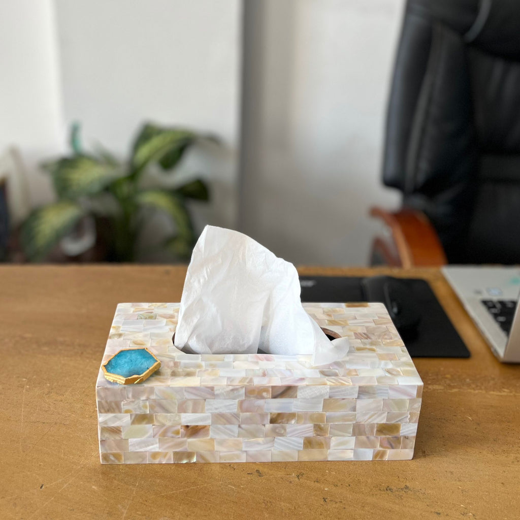 Turquoise Agate with  Mother of Pearl Tissue Box Holder