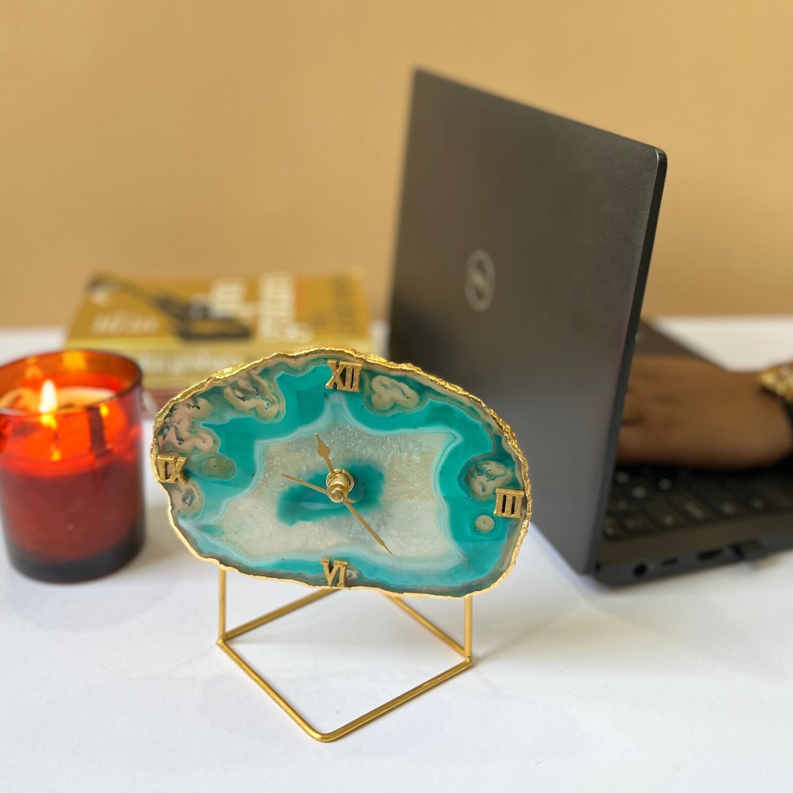 Purple Brazilian Agate Desktop Clock with Metal  Stand