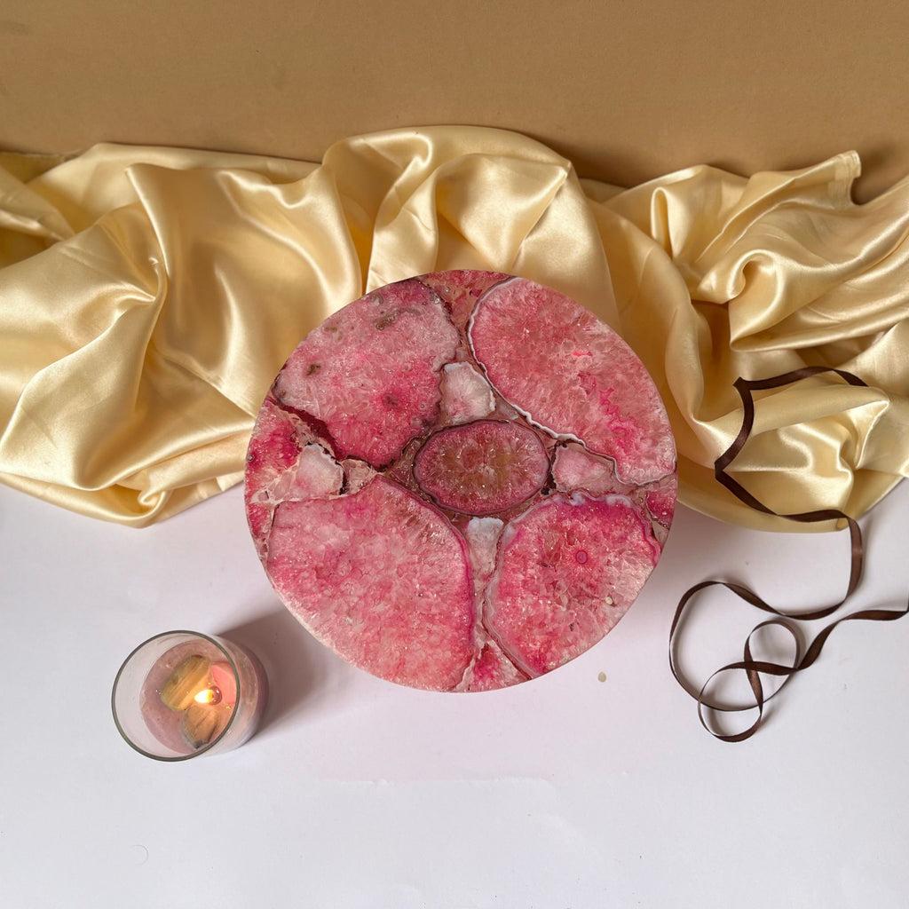 Green Agate Cake Stand with Metal Base - 10 Inches