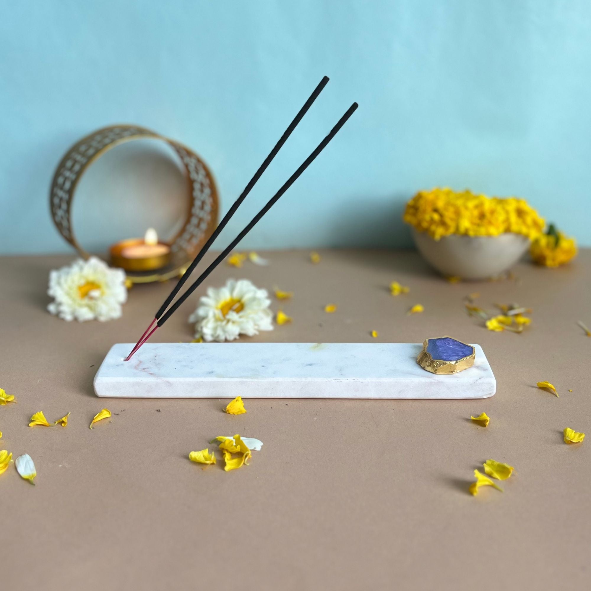 Marble Agarbatti Stand with Purple Agate