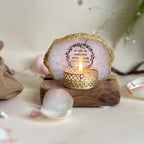 Gayatri mantra Agate Tea Light Holder  with Wood Stand