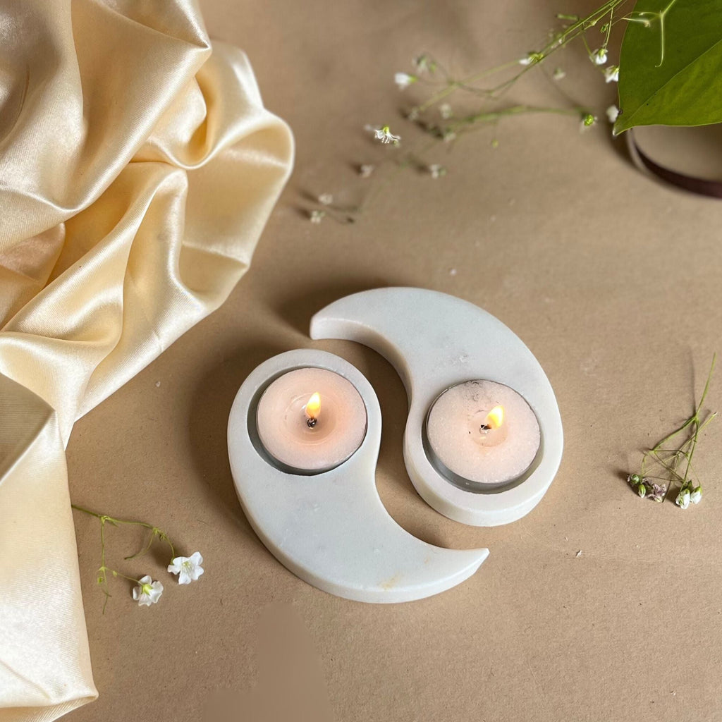 Leaf Design Marble tea light Holder Set of 2