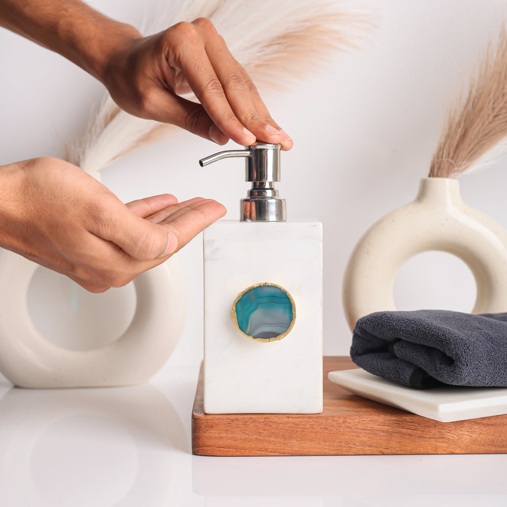 White Marble with Green Agate Soap Dispenser