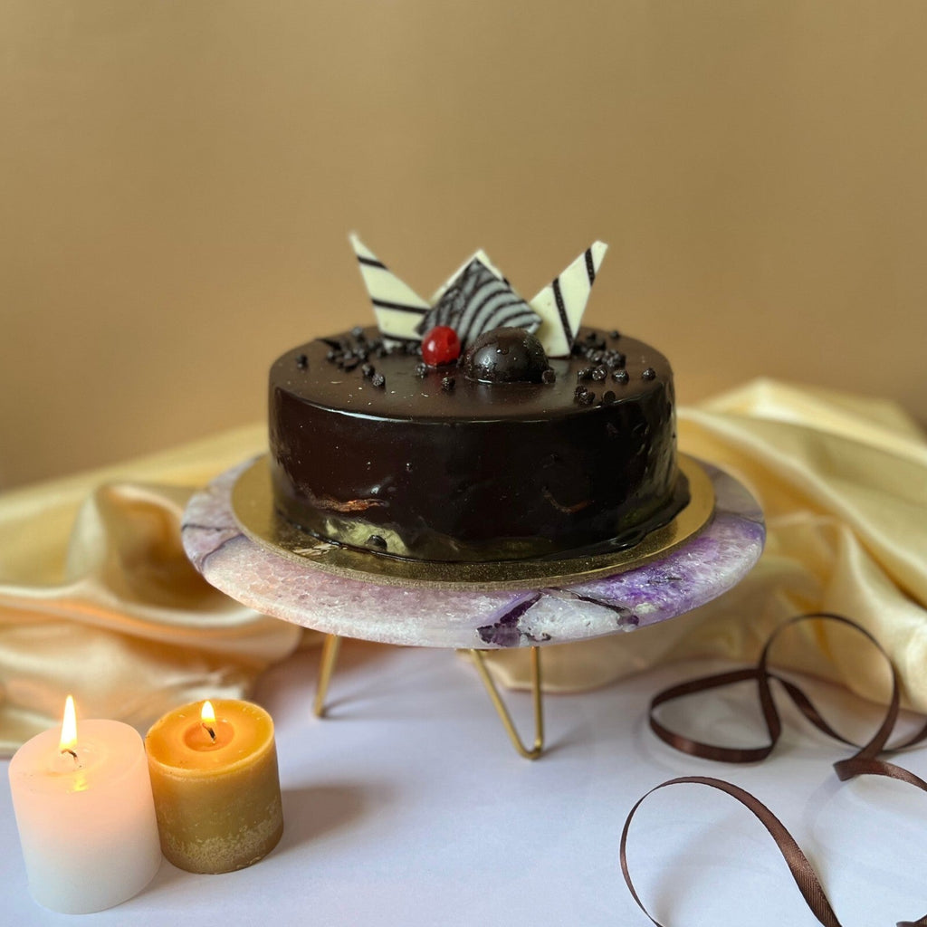 White Agate Cake Stand with Metal Base - 10 Inches