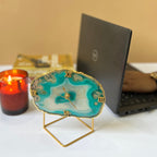 Green Brazilian Agate Desktop Clock with Metal  Stand