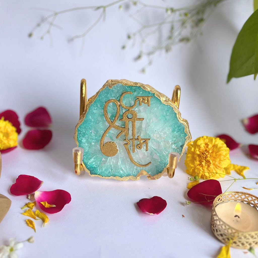 Jai Shree Ram -  White Agate Metal Stand