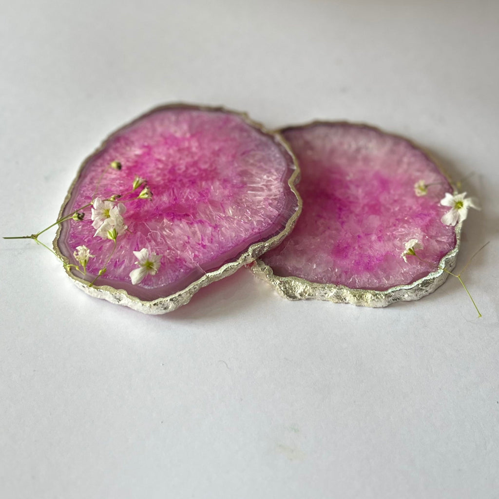 Purple  Crystal Agate Coaster With Silver Plating