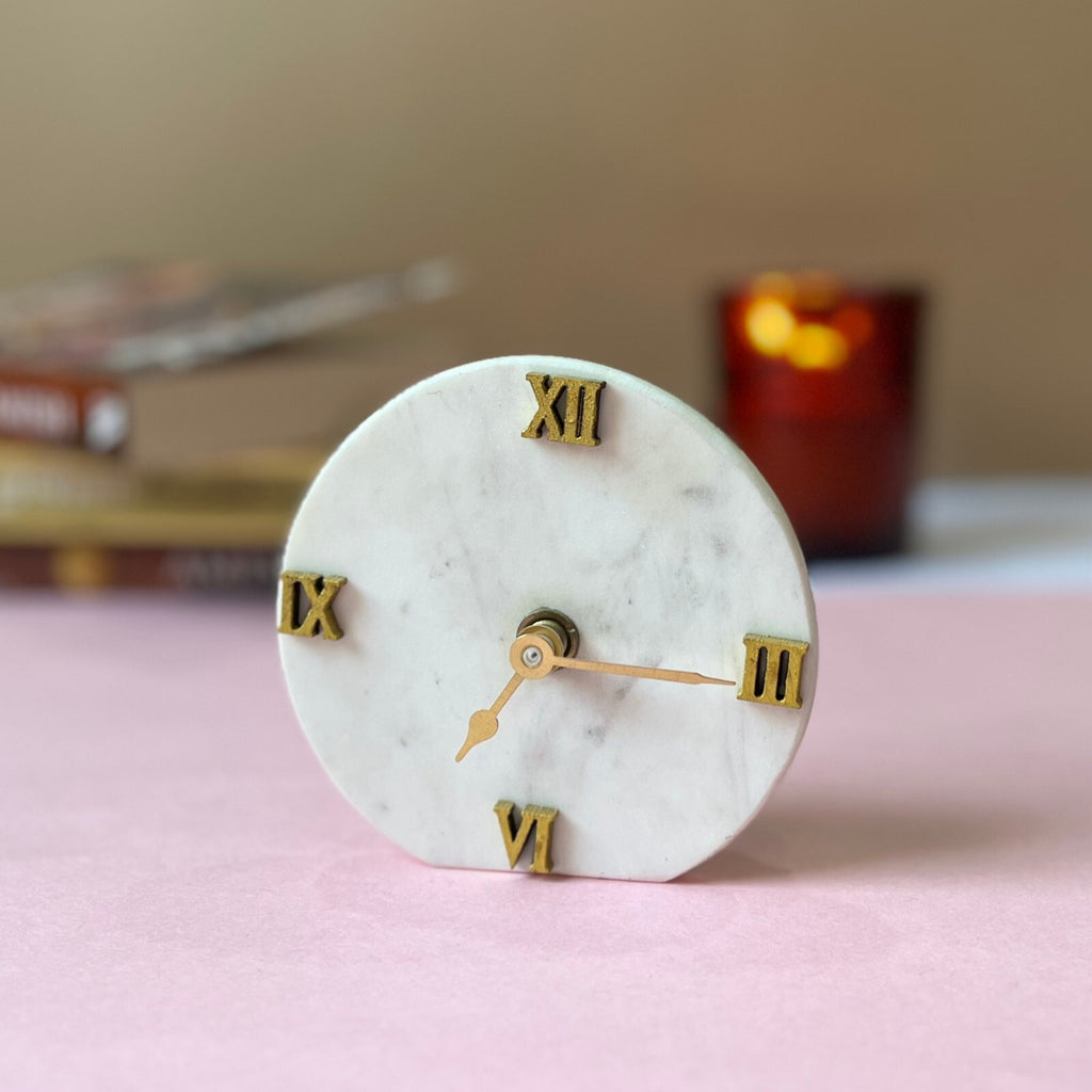 Round Marble Desktop Clock without Stand
