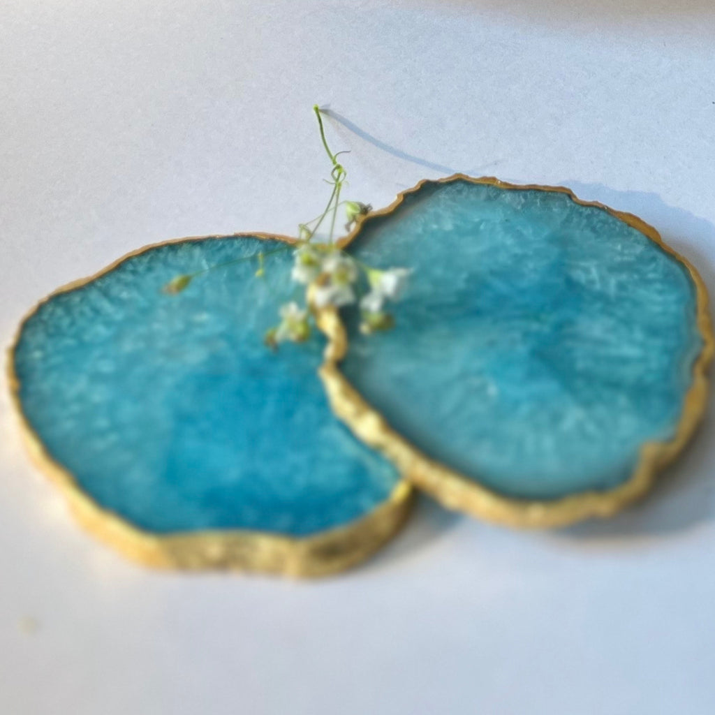 Green  Crystal Agate Coaster With Gold Plating