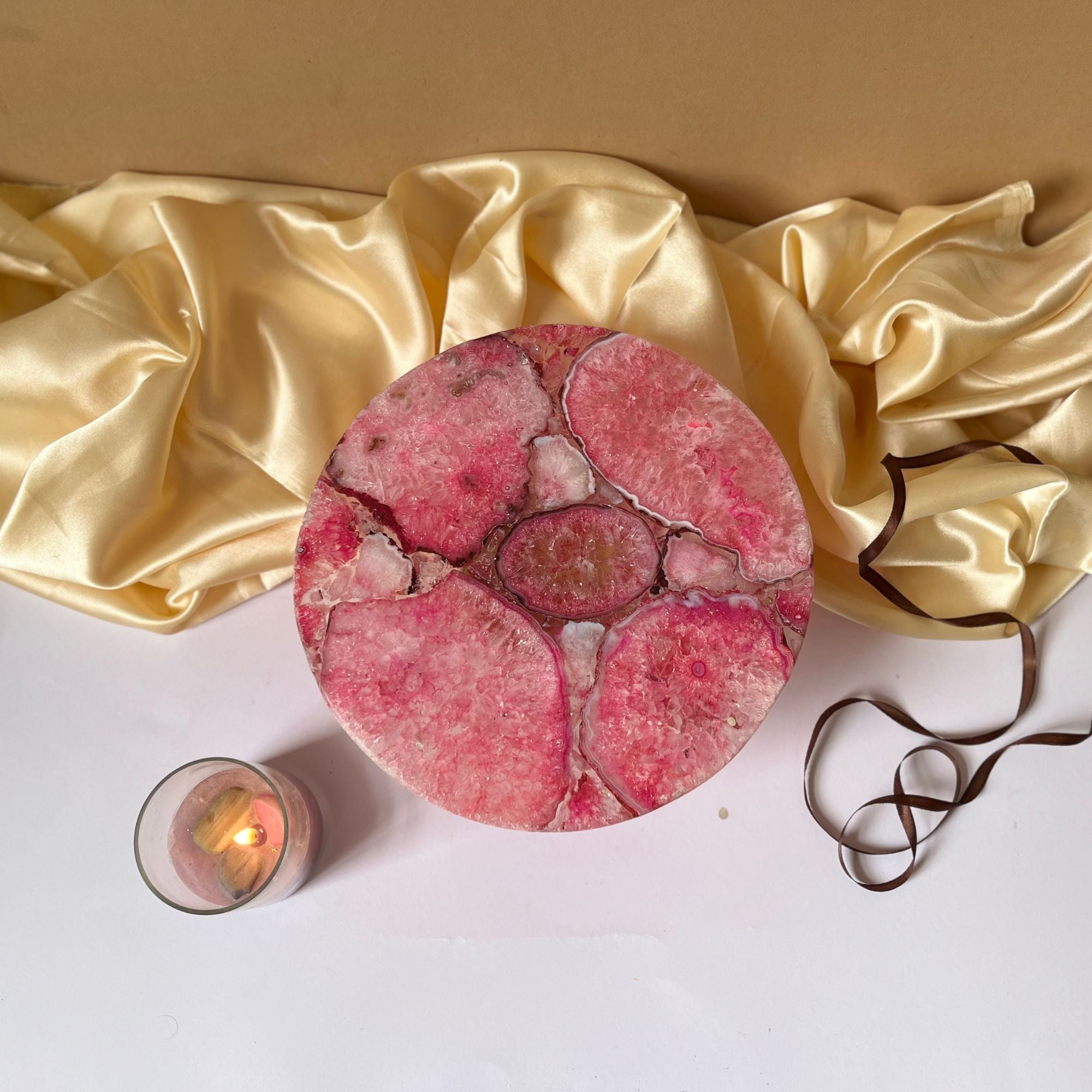 Pink Agate Cake Stand with Metal Base - 10 Inches