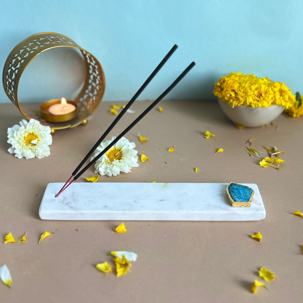 Marble Agarbatti Stand with Turquoise Agate