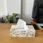 White Agate with  Mother of Pearl Tissue Box Holder