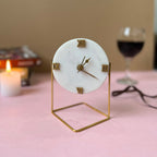 Square Marble Desktop Clock With Metal Stand