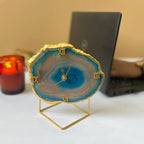 Green Brazilian Agate Desktop Clock with Metal  Stand