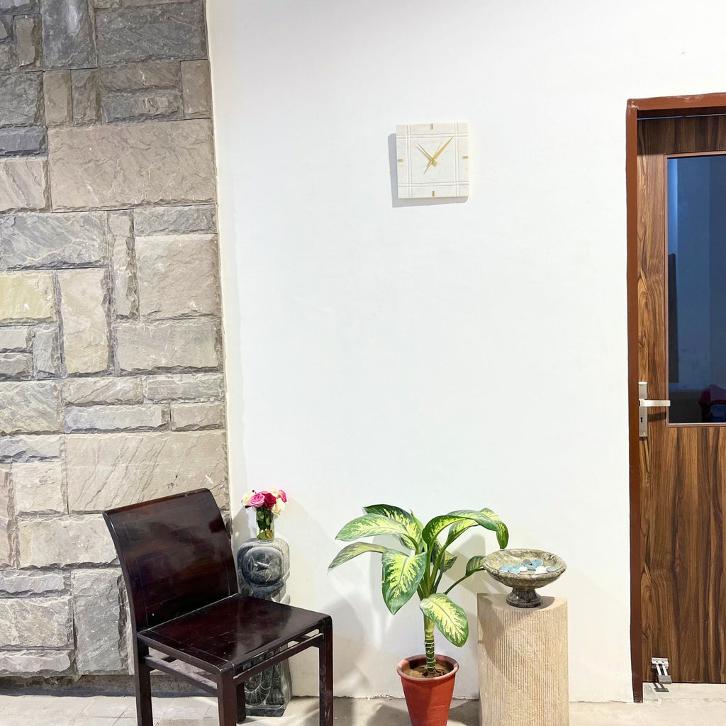 White Marble Square Wall Clock