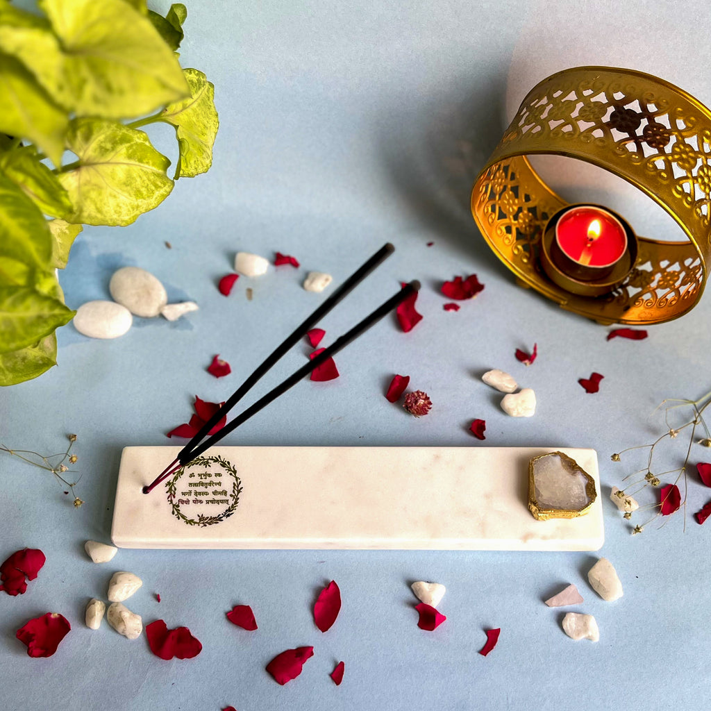 Marble with Agate Gayatri Mantra Agarbatti Stand