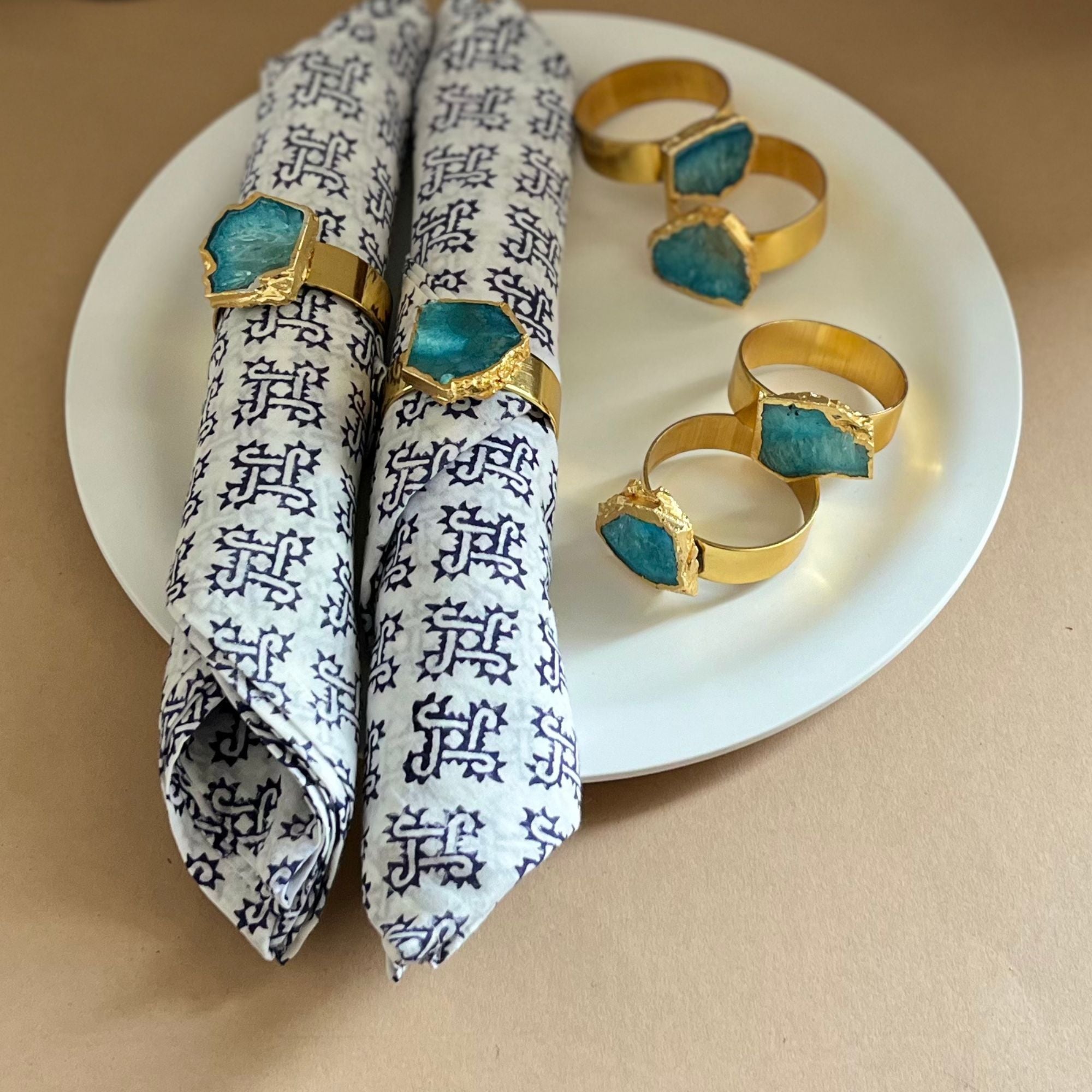 White Agate Napkin Rings Set