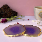Purple  Natural Brazilian Agate Coaster With  Gold Plating