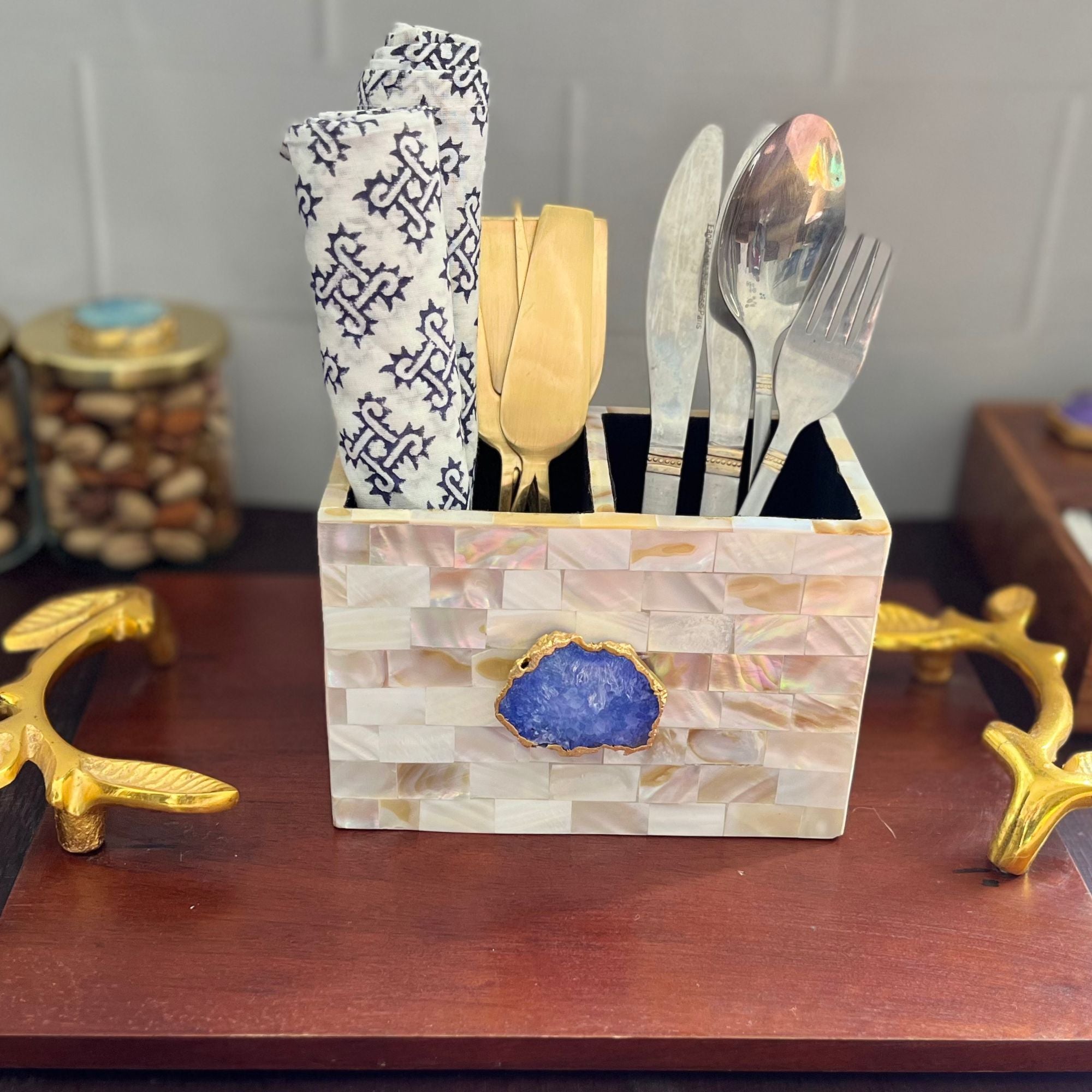 Purple Agate  With Mother Of Pearl Cutlery Holder