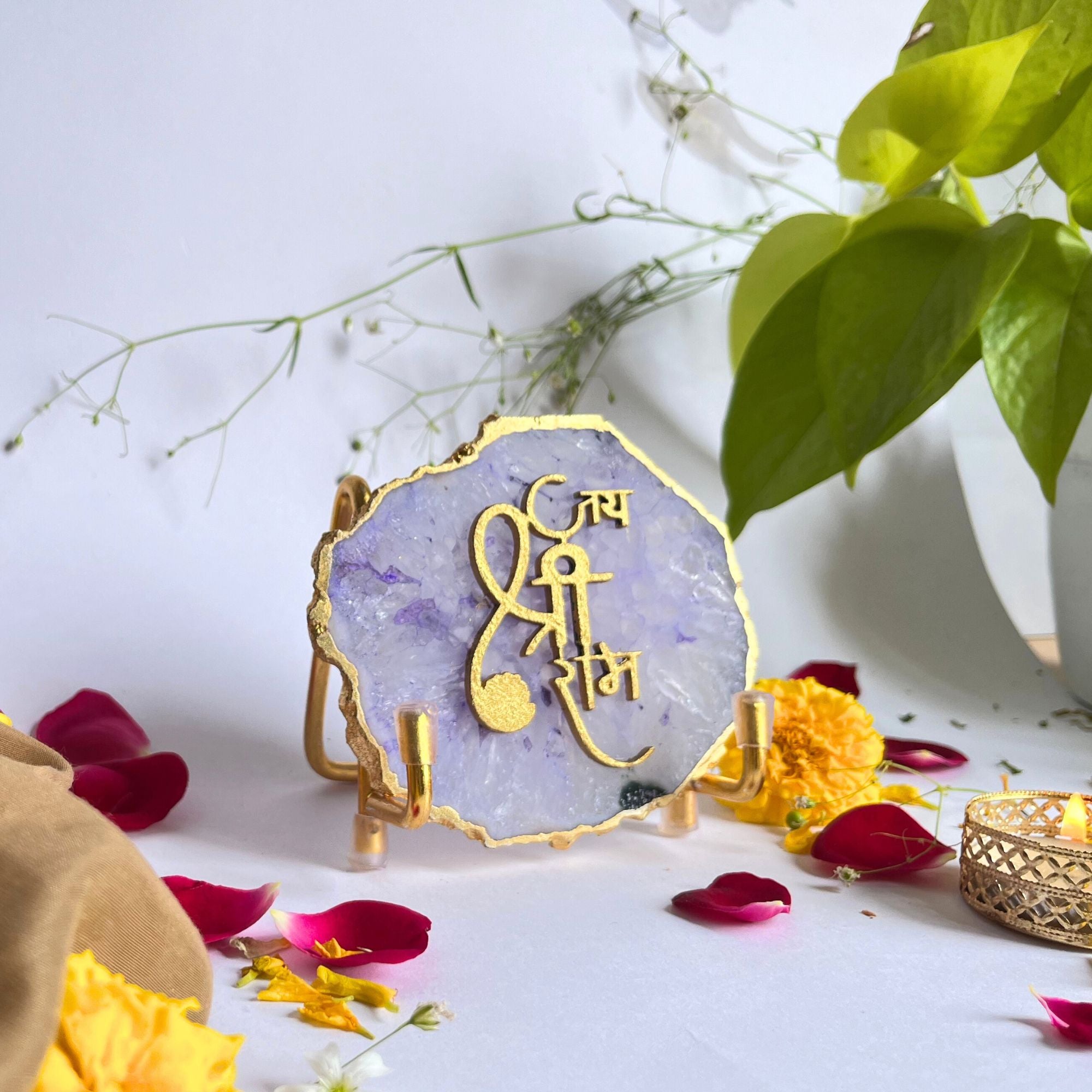 Jai Shree Ram Purple Agate  Metal Stand