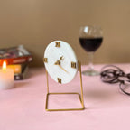 Round Marble Desktop Clock with Metal Stand