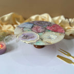 Multicolor Agate Cake Stand with Wooden Base - 10 Inches