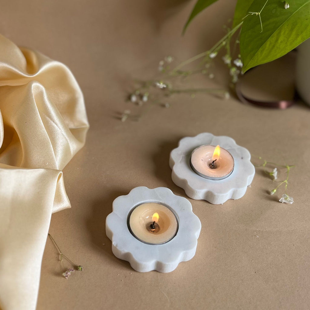 Star Design Marble tea light Holder Set of 2