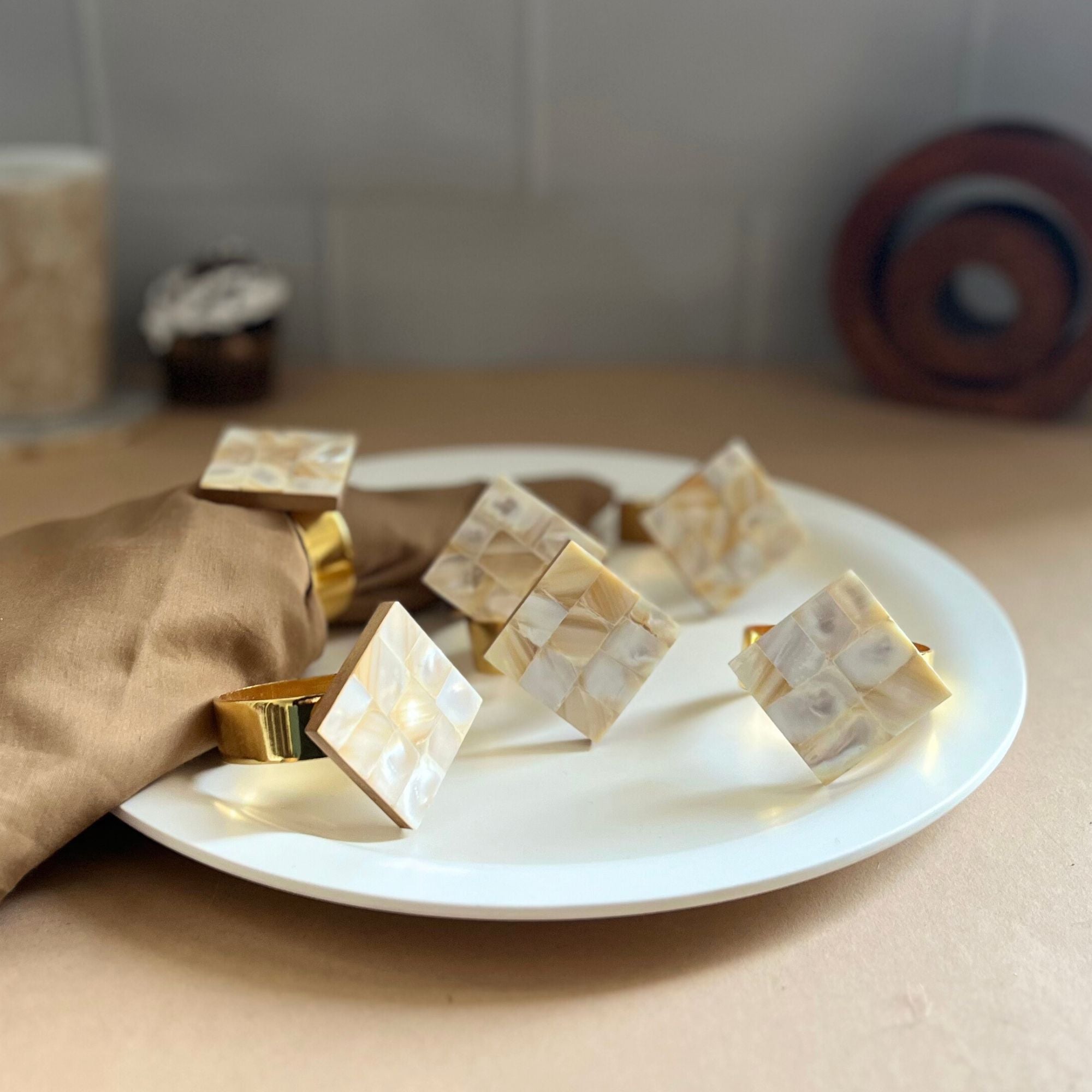 Heart Shape Mother of Pearl Napkin Rings set