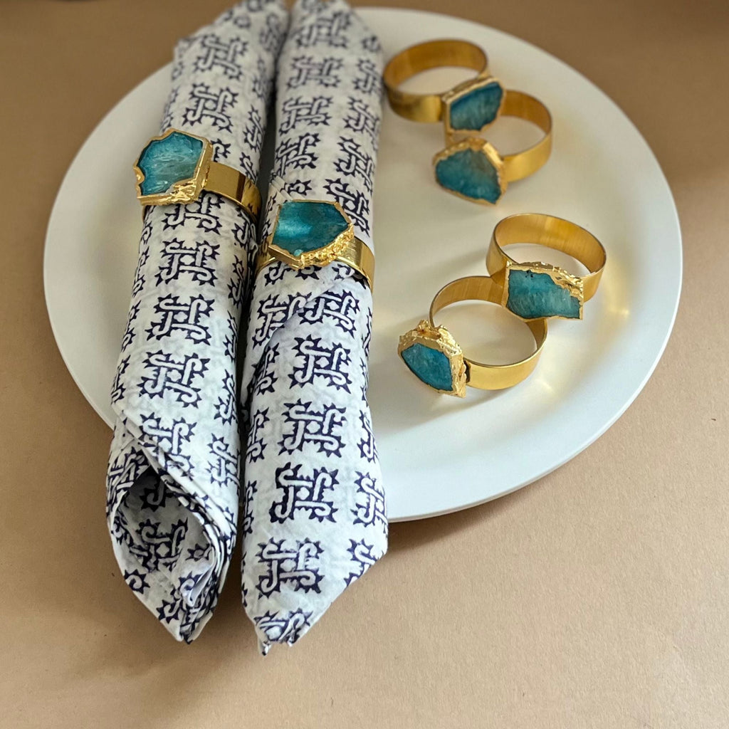 Blue Agate Napkin Rings Set