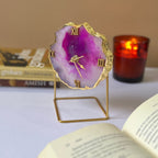 Pink Brazilian Agate Desktop Clock with Metal  Stand