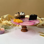 Pink Agate Cake Stand with Wooden Base - 10 Inches