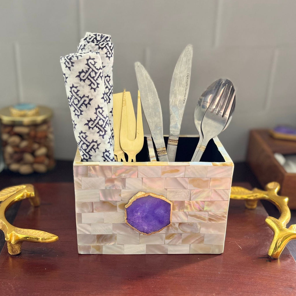 Pink Agate  With Mother Of Pearl Cutlery Holder