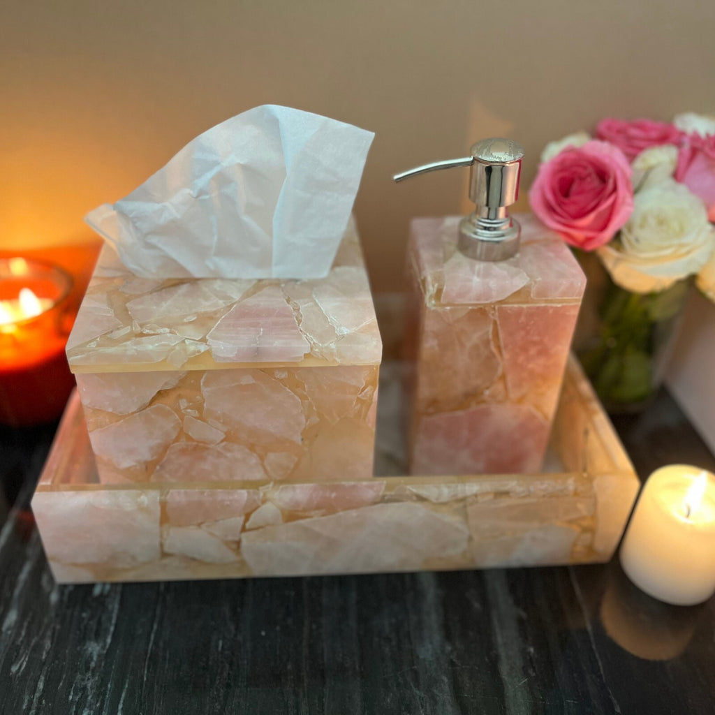 Rose Quartz Vanity Set  ( Set of 3 )