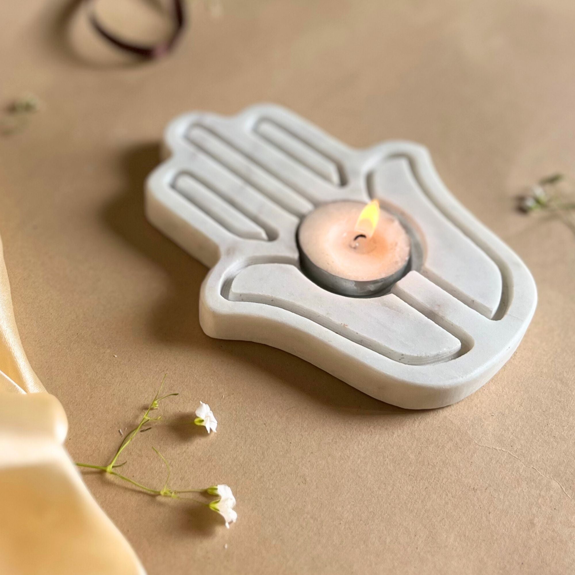 Hamsa Design Marble tea light Holder
