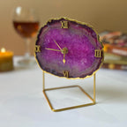 Pink Crystal Agate Desktop Clock  With Metal Stand