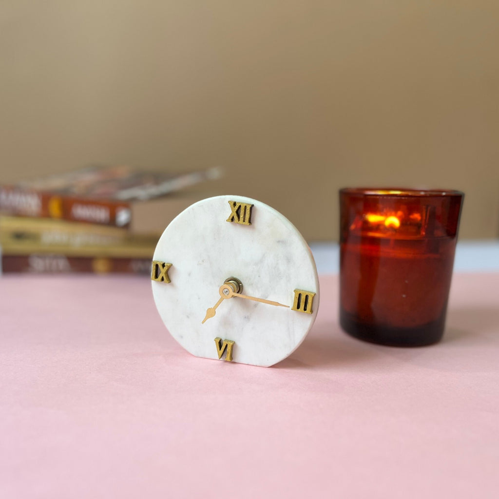 Round Marble Desktop Clock without Stand