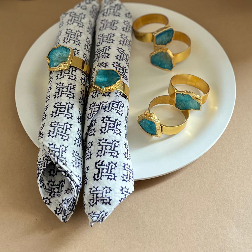 Green Agate Napkin Rings Set
