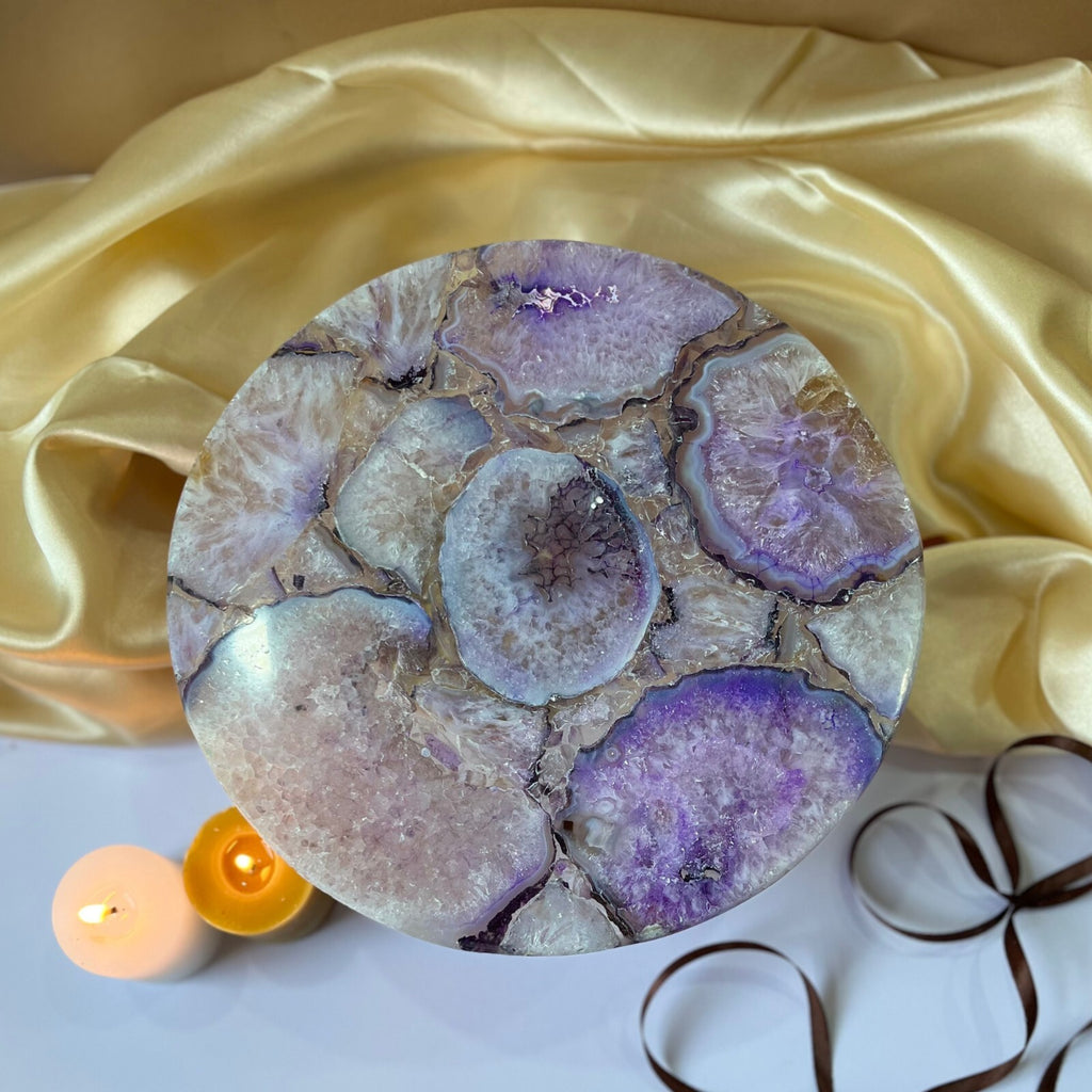 Purple Agate Cake Stand with Metal Base - 10 Inches