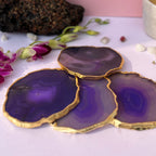 Blue  Natural Brazilian Agate Coaster With  Gold Plating