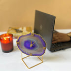Turqoise Brazilian Agate Desktop Clock with Metal  Stand