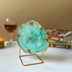 Green Crystal Agate Desktop Clock with Metal Stand