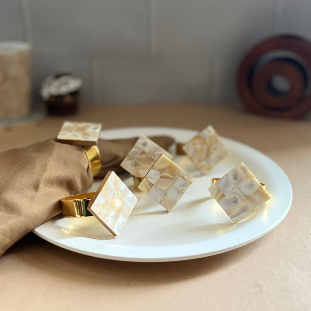 Diamond Shape Mother of Pearl Napkin Rings set