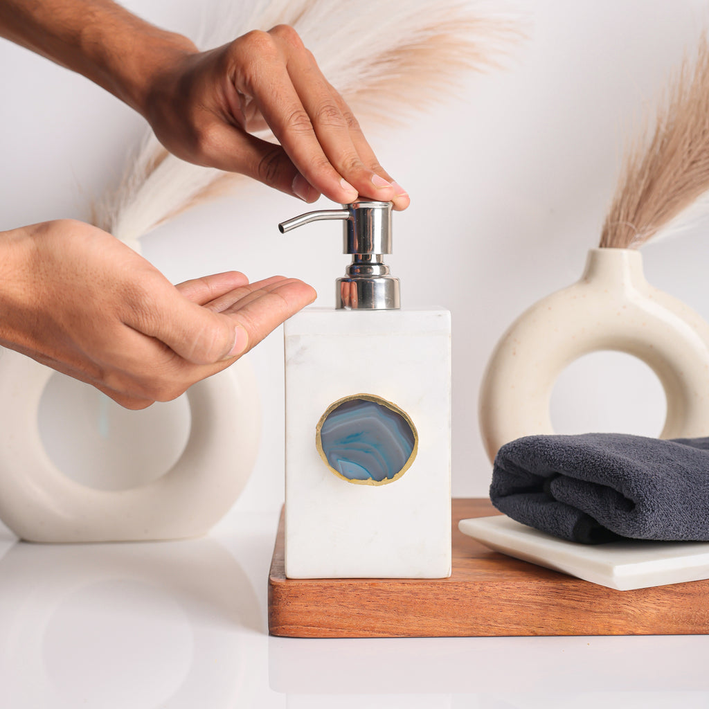 White Marble with Blue Agate Soap Dispenser