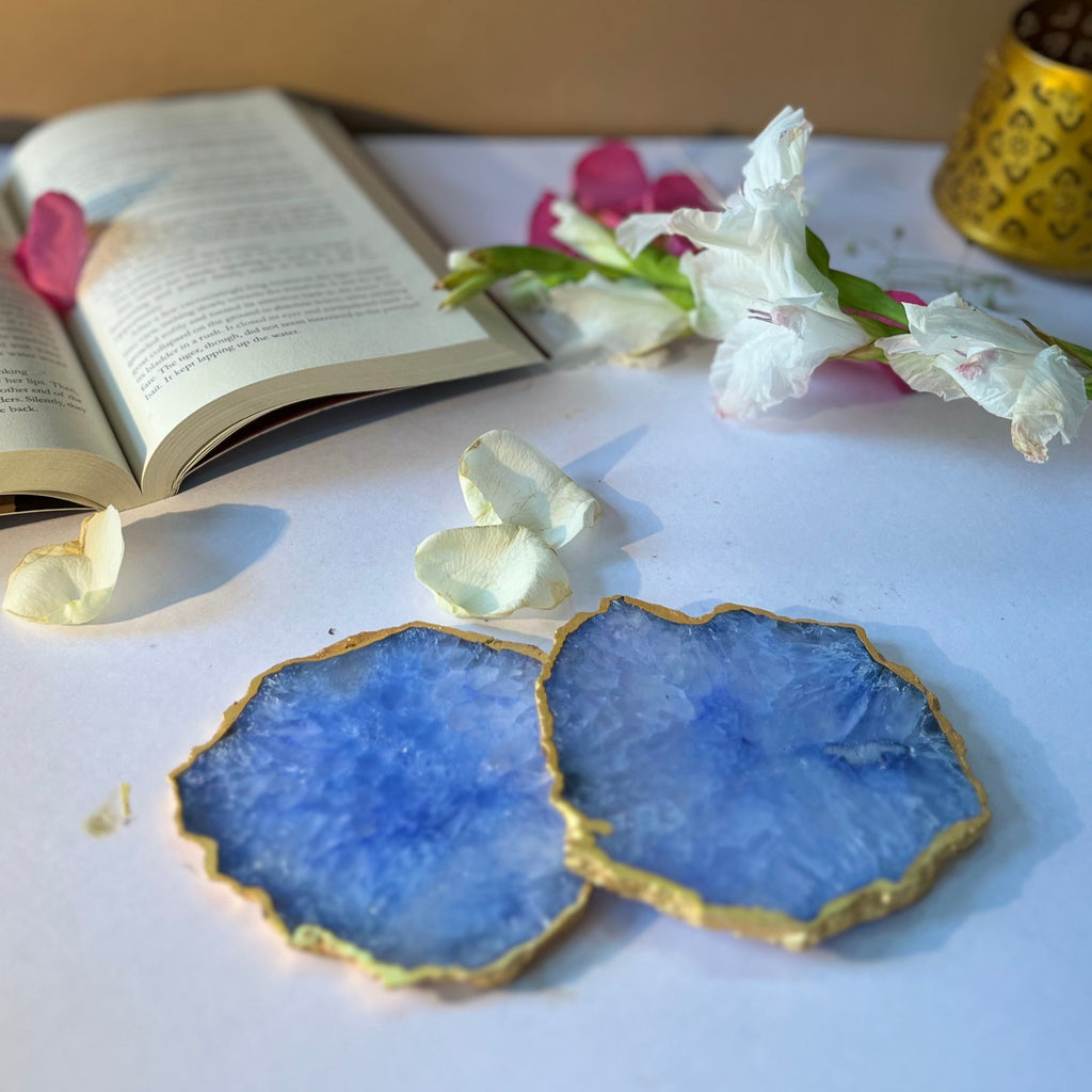 Green  Crystal Agate Coaster With Gold Plating