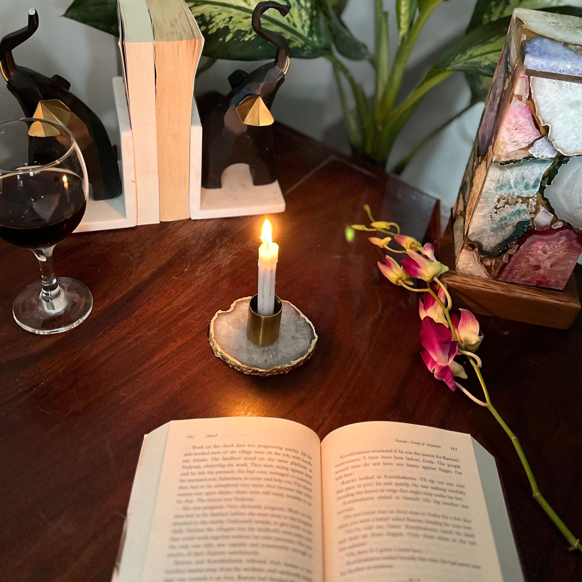 White Agate Candle Holders