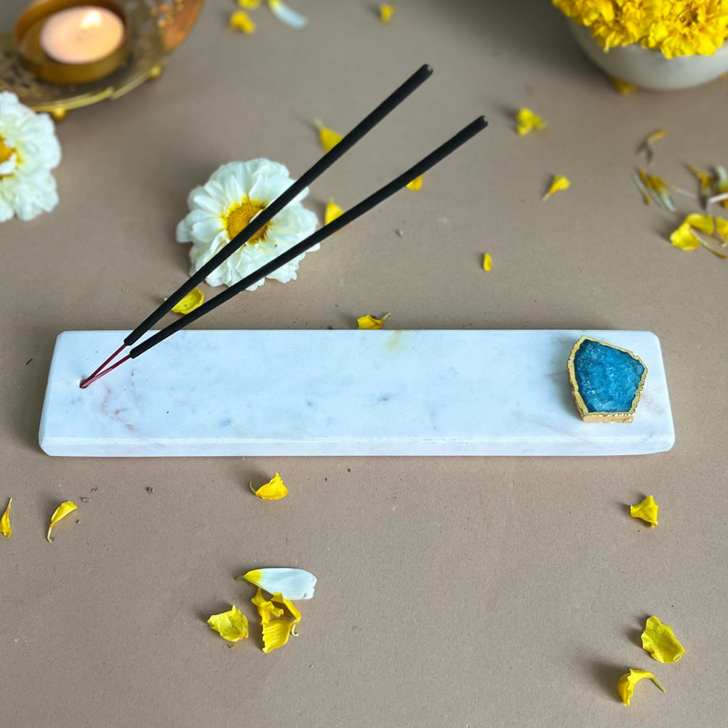 Rose Quartz  With  marble Incense Holder