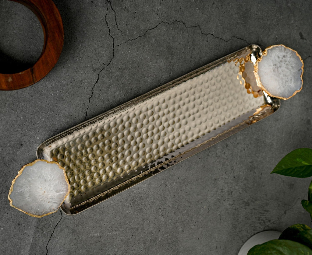Rectangle Aluminum Tray with Natural White Agate