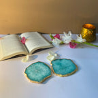 Green  Crystal Agate Coaster With Gold Plating